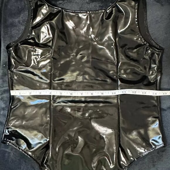 Elegant Women’s Black Shiny Bodysuit One-Piece Swimsuit with Thin Straps - Picture 7 of 8